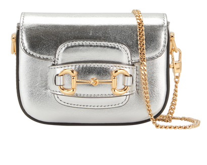 Nano Horsebit Crossbody, &pound;695, Handbags, Silver, Leather, Front view